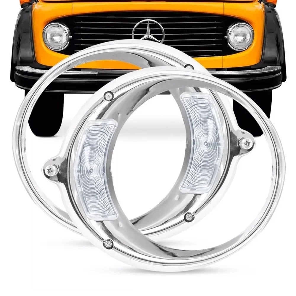 Par Aro Farol Tremendão Cromado Caminhão Mercedes-Benz 1113, 1313, 1969 a 1982 - Antigo