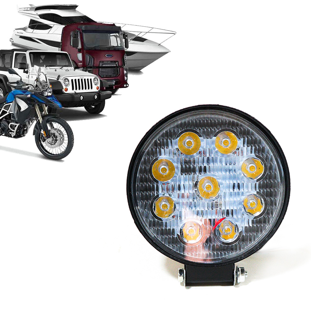 Farol Aux Redondo LED Branco 110mm (9 LEDs) 27W - 12/24v