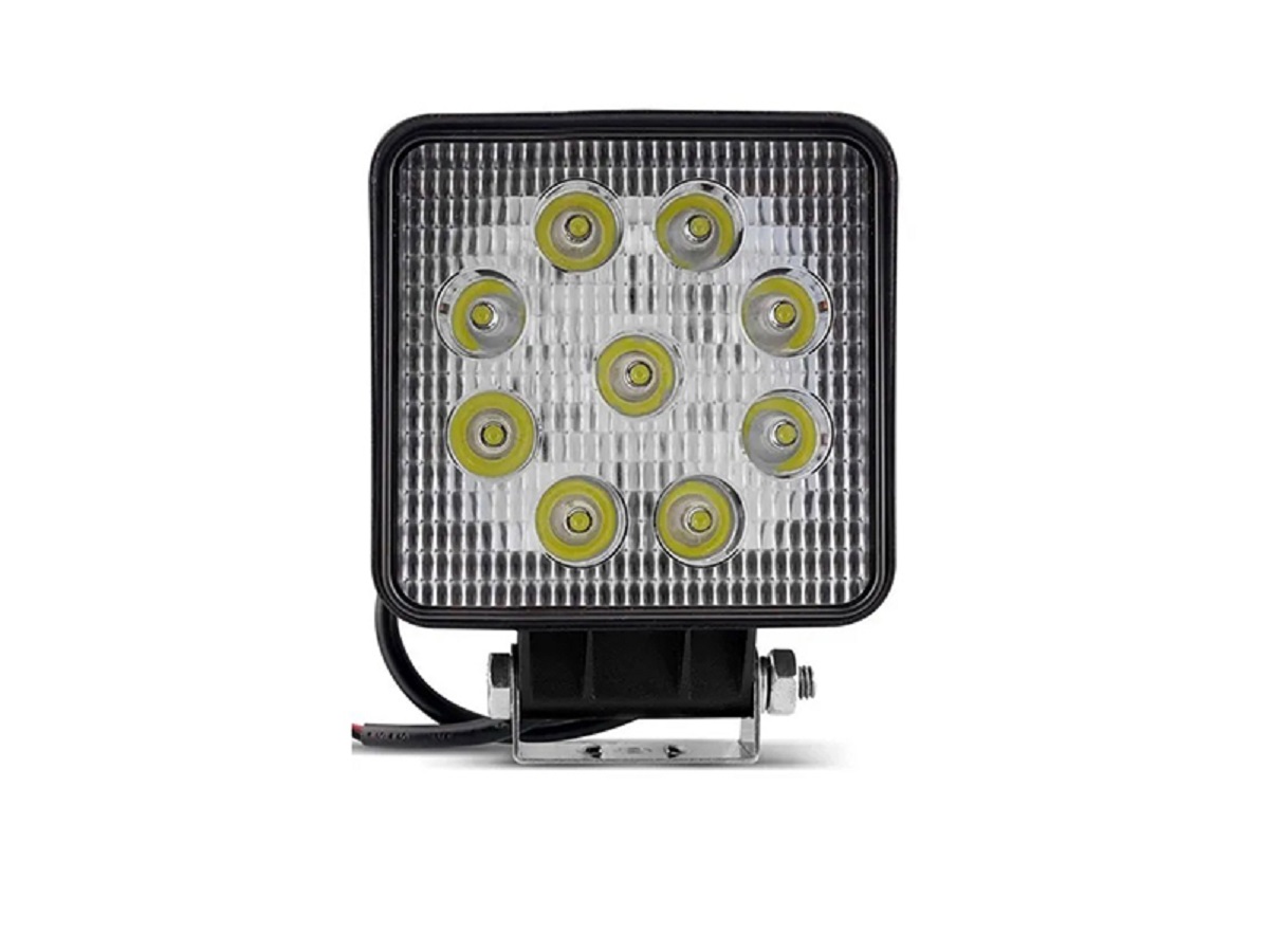 Farol Auxiliar Quadrado LED Branco (9 LEDs) 27W - Bi-Volt