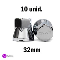 Kit 10 Capa Porca Cromada Com Logo DAF - 32mm