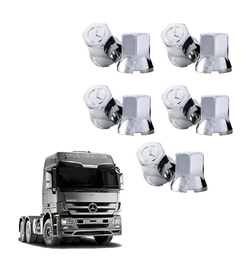 Kit 10 Capa Porca Cromada Com Logo Mercedes-Benz - 32mm