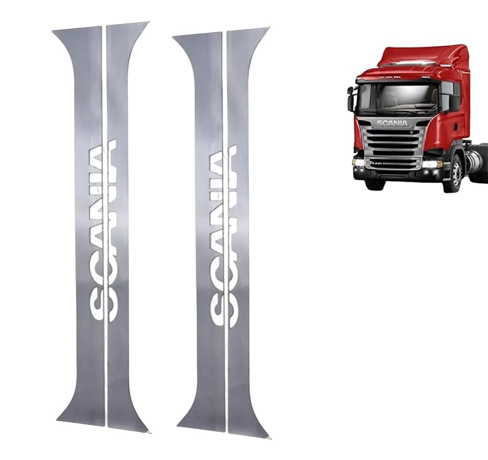 Par Acabamento Inox Coluna Porta Caminhão Scania Série 4 e 5