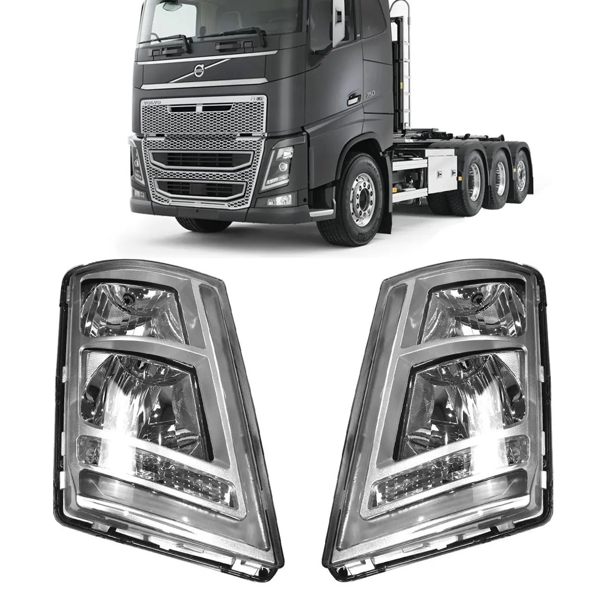 Par Farol Principal Caminhão Volvo FH Após 2015 Com LED Cromado