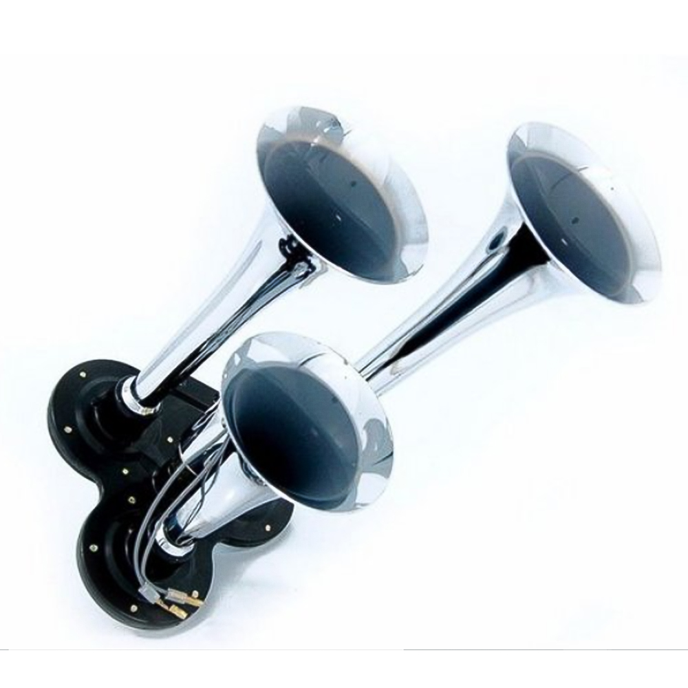 Buzina A Ar 3 Cornetas Cromada Com Valvula Elétrica 12/24V - VT049