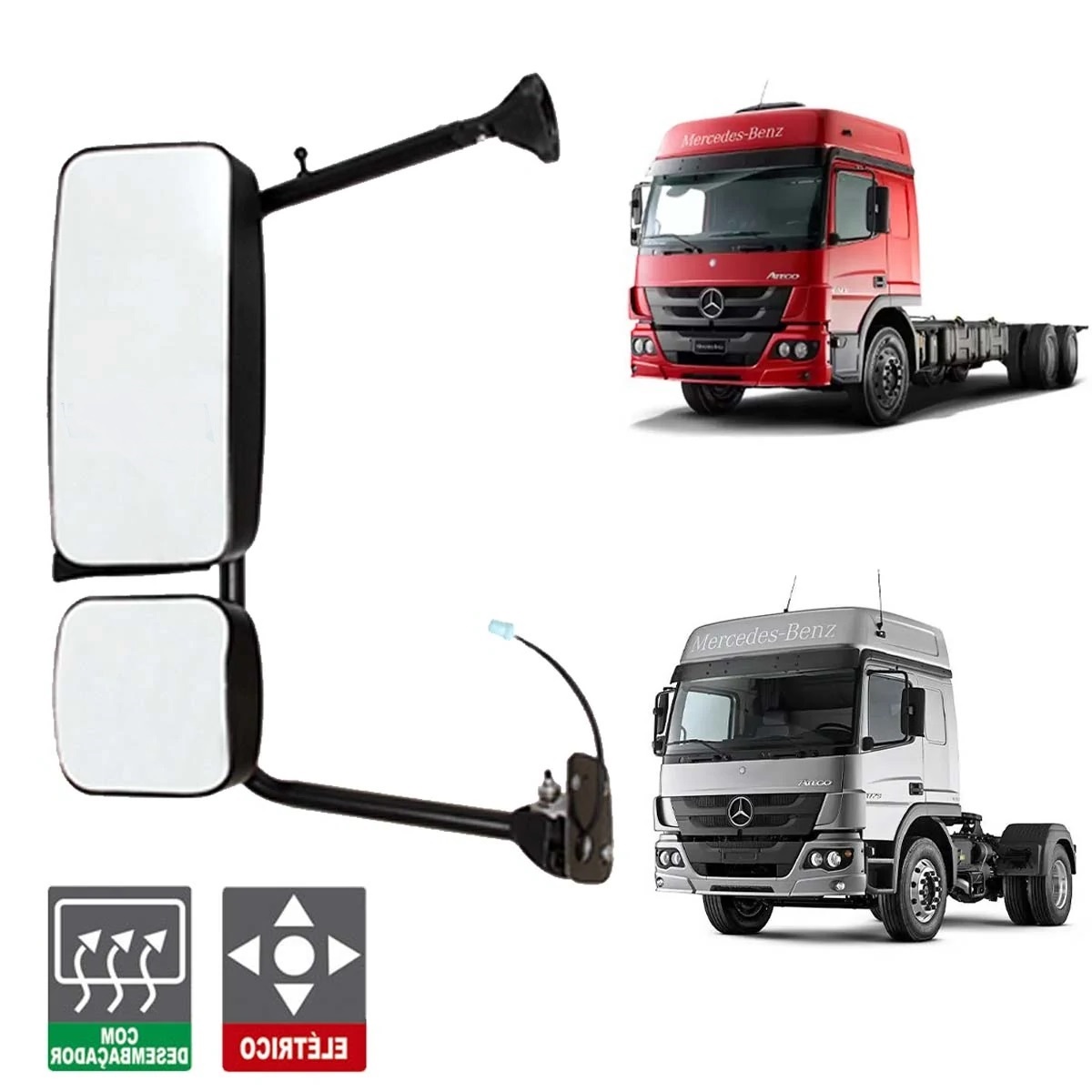 Retrovisor Caminhão Mercedes-Benz Axor, Atego - Com Auxiliar, Desembaçador, Regulagem Elétrica Lado Direito - 9588102916