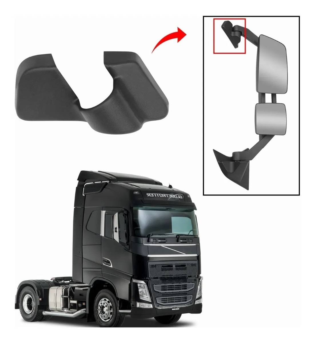 Acabamento Braço Retrovisor Volvo FH 2015 a 2021 Superior Lado Esquerdo