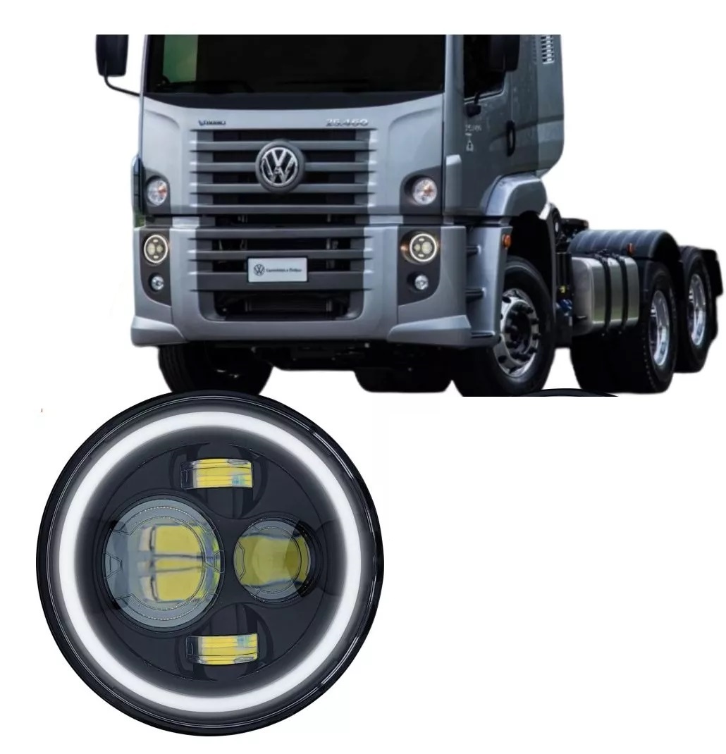 Farol LED Angel Eye 7 Pol + DRL e Seta - Caminhão, Jeep, Fusca (Sem suporte para adaptação)