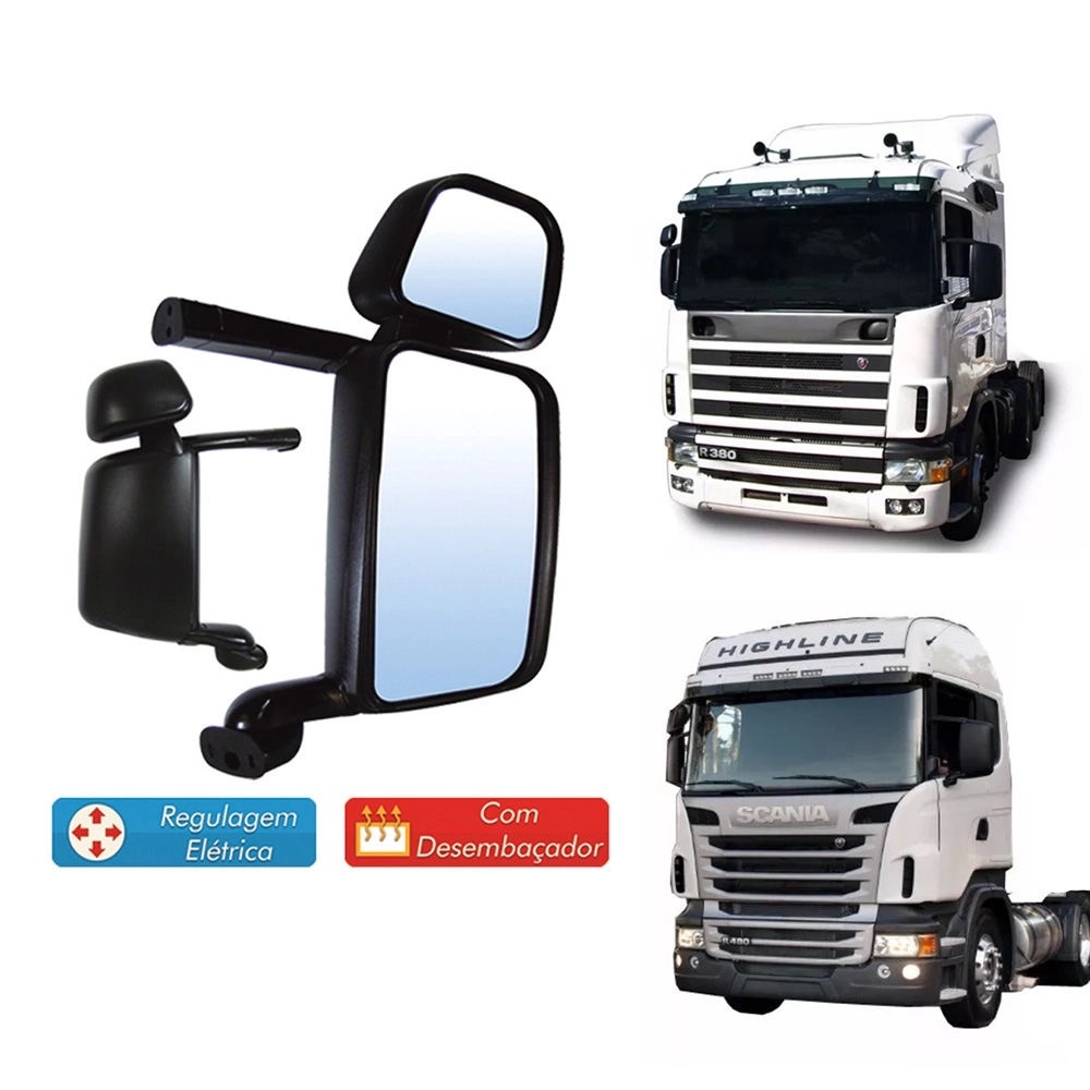 Retrovisor Caminhão Scania Série 4, Série 5 Com Auxilar, Com Desembaçador, Com Regulagem Elétrica Lado Esquerdo - 2256918