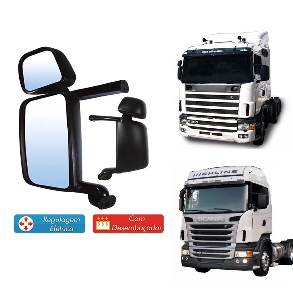 Retrovisor Caminhão Scania Série 4, Série 5 Com Auxilar, Com Desembaçador, Com Regulagem Elétrica Lado Direito - 1952574