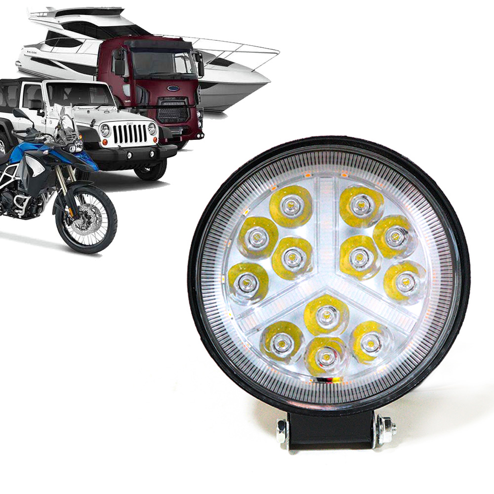 Farol Auxiliar Redondo LED Amarelo 12 Leds 81W 12v/24v