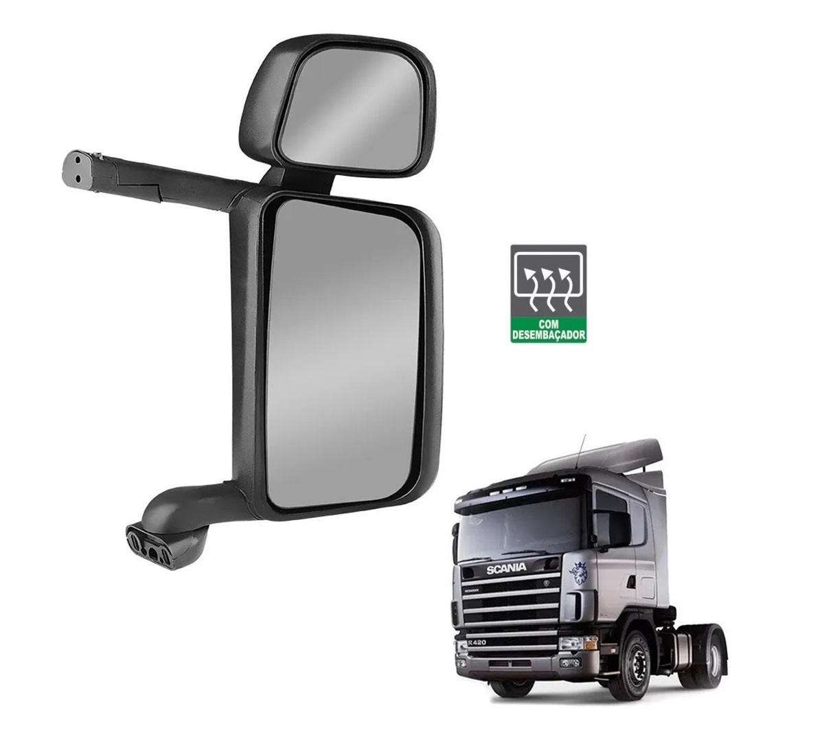 Retrovisor Caminhão Scania Série 4, Série 5 Com Auxilar, Com Desembaçador Lado Direito - 1723519