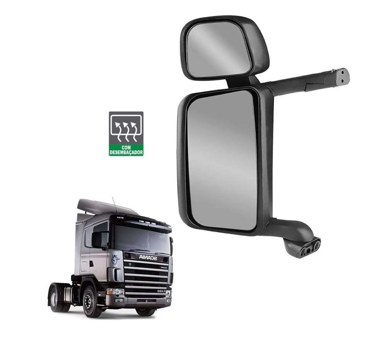 Retrovisor Caminhão Scania Série 4, Série 5 Com Auxilar, Com Desembaçador Lado Esquerdo - 1723518