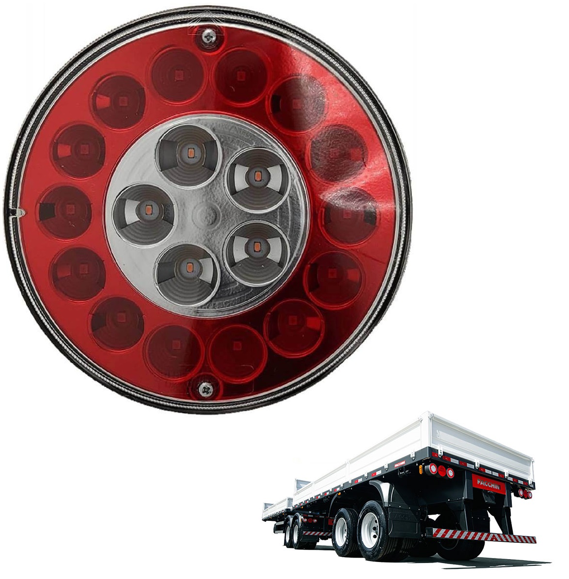 Lanterna Carreta Facchini Avulsa LED Cristal - Freio, Meio Luz, Seta e Ré