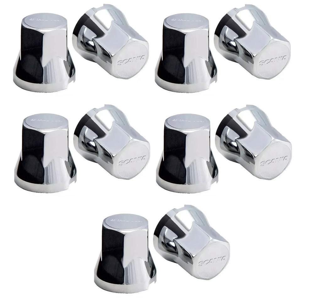 Kit 10 Capa Porca Cromada Com Escrita SCANIA - 33mm