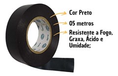 KIT com 10 unidades de fita isolante HELLA, com resistência anti-chamas, graxa, ácido e umidade.