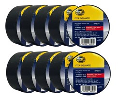 KIT com 10 unidades de fita isolante HELLA, com resistência anti-chamas, graxa, ácido e umidade. 10 Metros