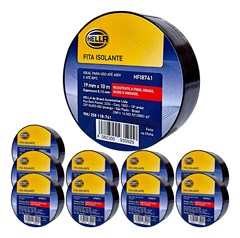 KIT com 10 unidades de fita isolante HELLA, com resistência anti-chamas, graxa, ácido e umidade. 10 Metros