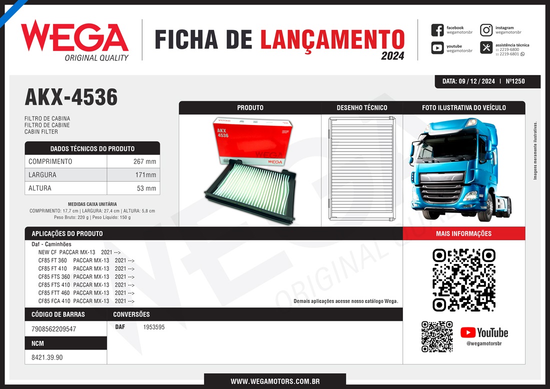 Filtro Cabine Caminhão DAF CF Após 2021 - 1953595