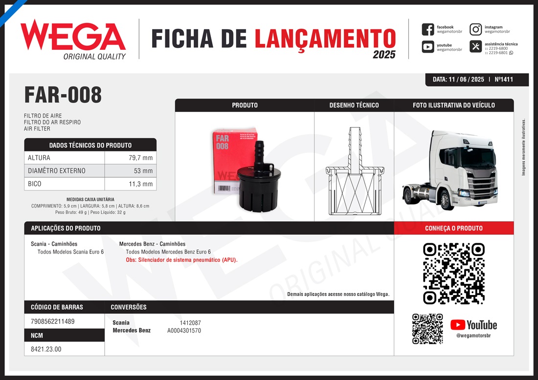 Filtro Respiro Tanque Scania, Mercedes-Benz Euro 6 - A0004301570/ 1412087