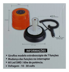 Giroflex, Giroled 60 LED s 12/24v - Magnético - Amarelo (ASX6056)