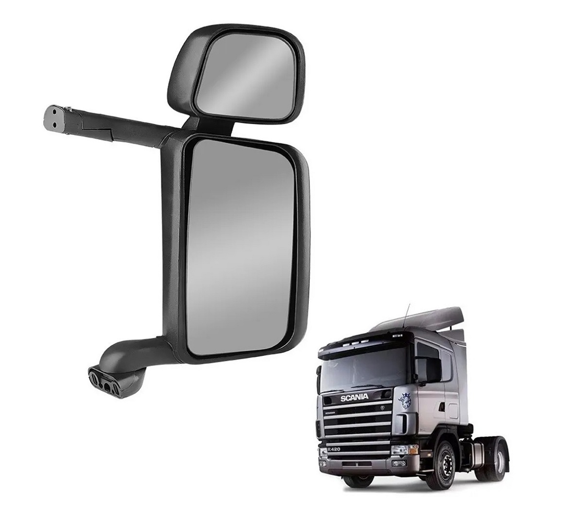Retrovisor Caminhão Scania Série 4, Série 5 Com Auxilar, Com Desembaçador Lado Direito - 1723519