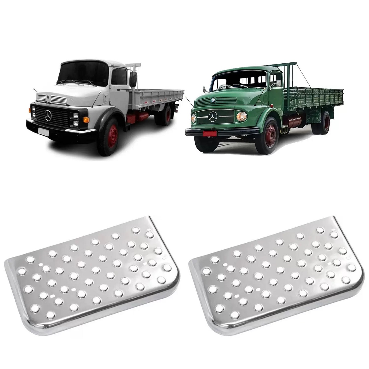 Par Estribo Pisar Cromado Caminhão Mercedes-Benz 1113, 1313, 1114 -  Tampa Estribo