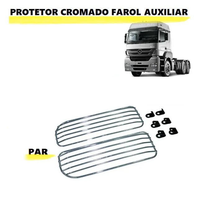 Par Grade Protetora Farol Auxiliar Caminhão Mercedes-Benz Axor Após 2005 - Cromada