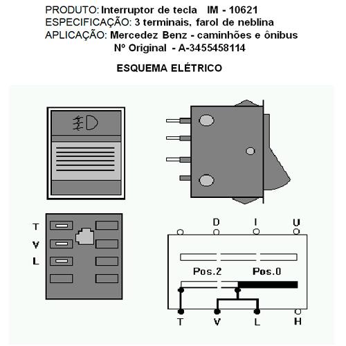 Chave Tecla Farol Caminhão Mercedes-Benz 1113, 2213, 1982 a 1988