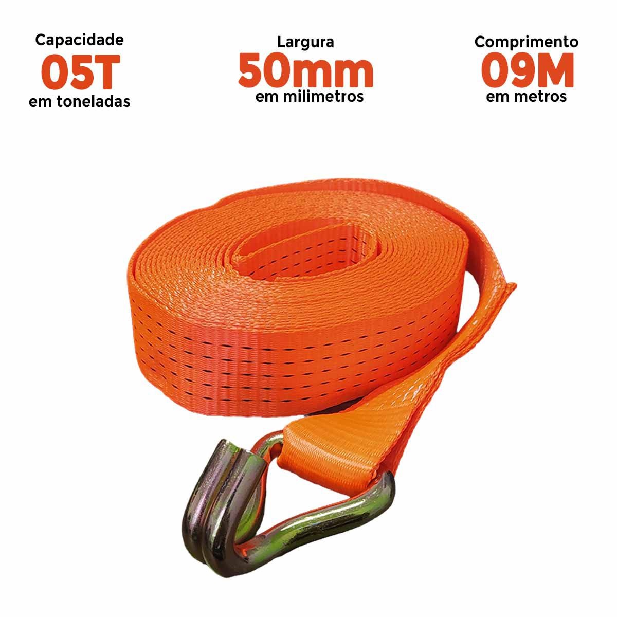 Cinta Catraca 5,0 Toneladas com 9 Metros 50Mm com Gancho J