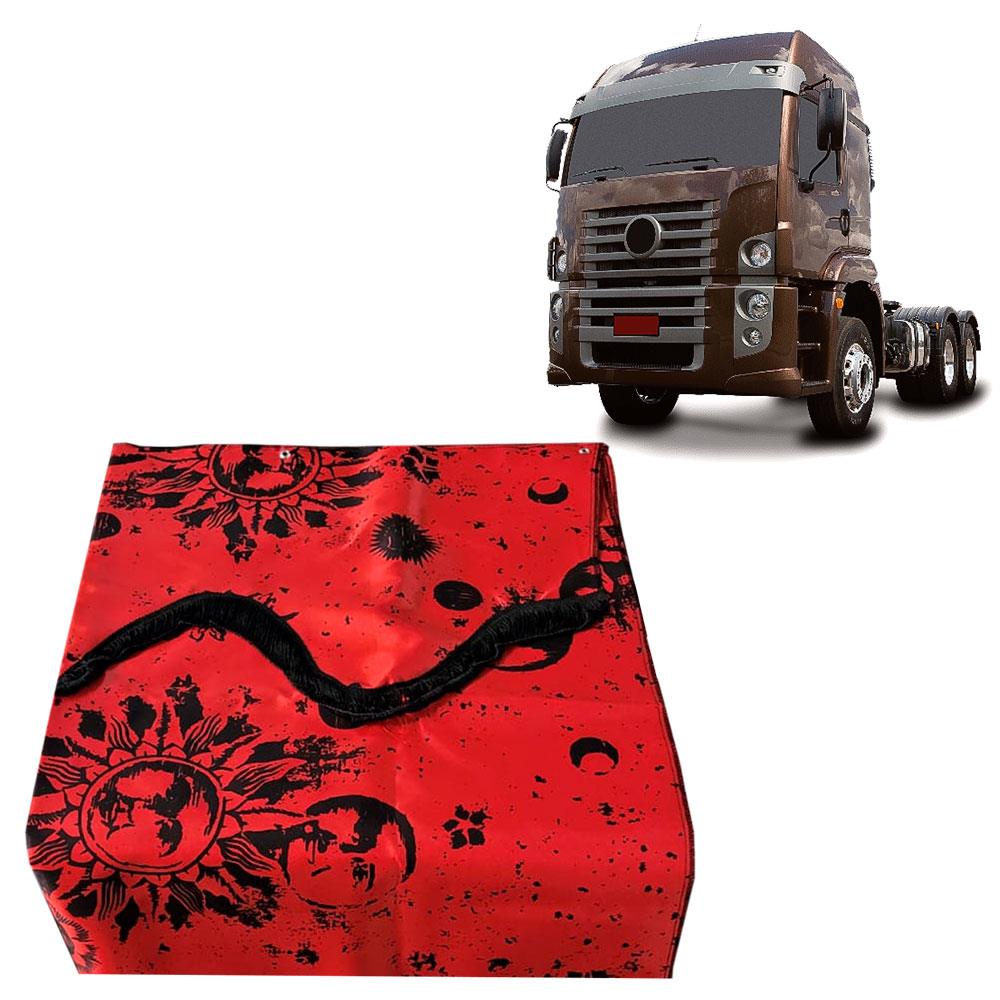 Cortina Caminhão Volkswagem Constellation Cabine Baixa Especial Com Estampa 3 Pecas - Vermelha