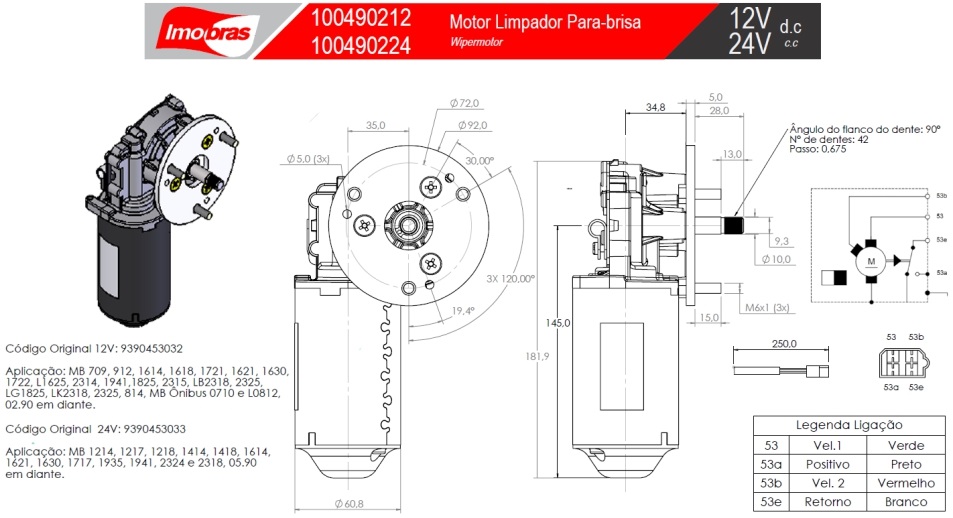 Motor Limpador Parabrisa Mb 912 1621 1721 89 a 99 12 Volts