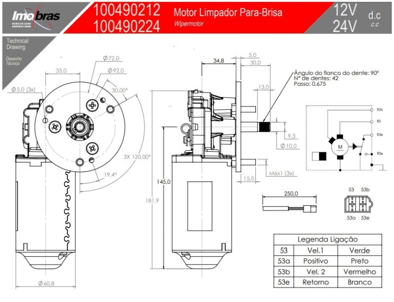 Motor Limpador Parabrisa Mb 912 1621 1721 89 a 99 12 Volts