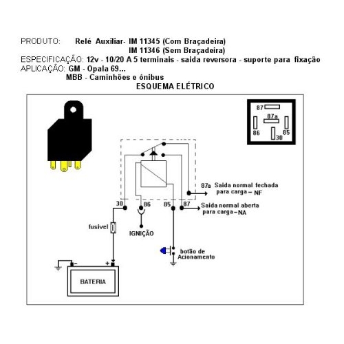 Rele Auxiliar 12 Volts 5 Saidas 40 Amperes