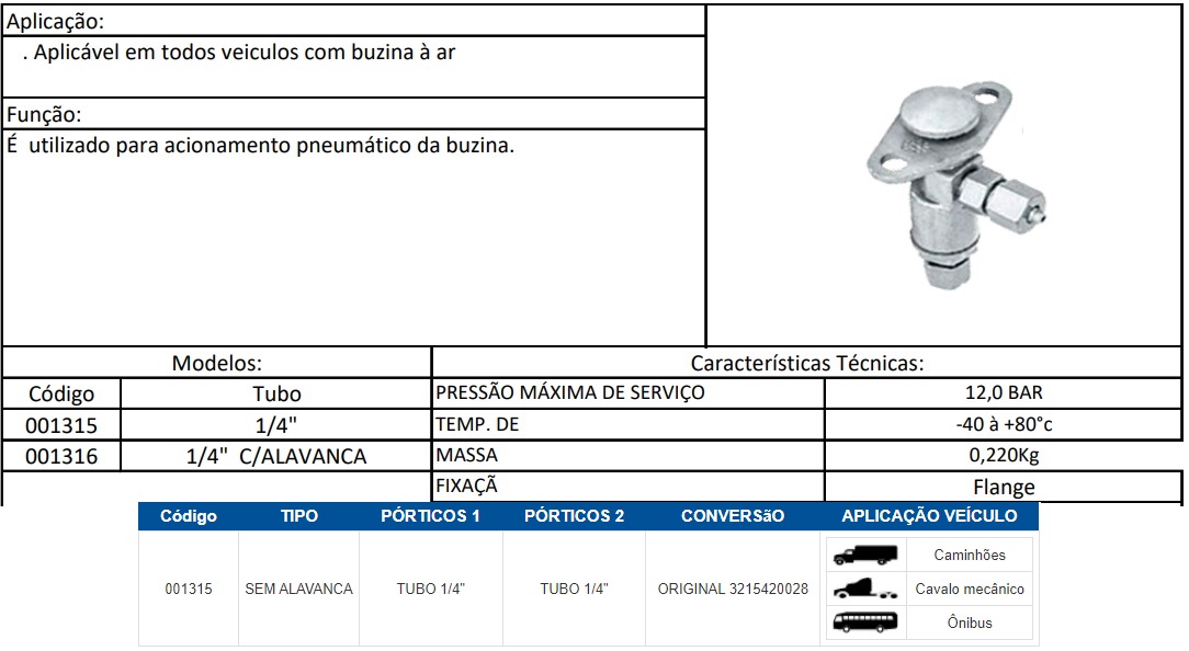 Valvula Buzina A Ar Universal - Classic